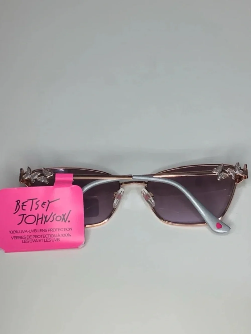 Betsey Johnson Blush Boss Butterfly Cat Eye Sunglasses New